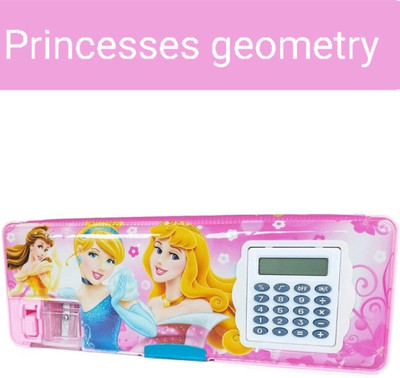 knob Frozen Calculator Cartoon Printed Art Plastic Pencil Box (Set of 1, Purple) Geometry Box(Purple)