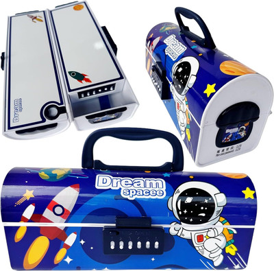 Shivom Dream space Print Password Pencil Box for Kids Pencil Storage Compass Boxes Geometry Box(Blue)