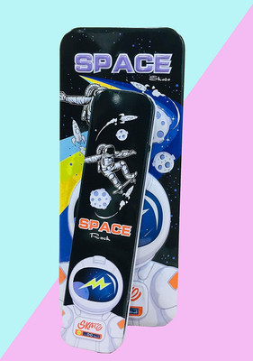 YEF Kids 2 in 1 3D Space Astronaut Theme Cartoon Metal Pencil Box Double Compartment Geometry Box(Multicolor)