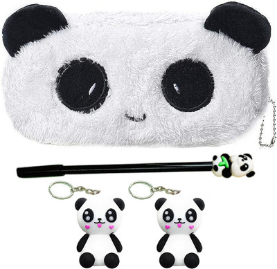 rza (Panda Pouch Combo with,1 Pen and 2 Panda Key Chain (Pack of 4) Geometry Box(Multicolor)