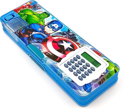 knob Magnetic pencil box with calculator & dual sharpner for kids Geometry Box(Light Blue)