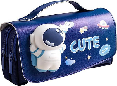 AHBHT Cute NA Art Polyester Pencil Box(Set of 1, Blue)