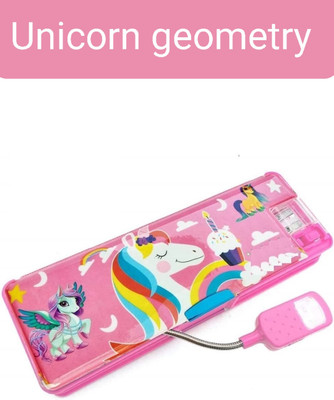 knob Unicorn 3d Light & Dual Sharpner Geometry box for kids Geometry Box(Pink)