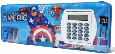 poksi Inbuilt Calculator & Sharpner Avenger Art Plastic Pencil Box Geometry Box(Blue)