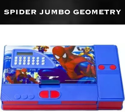 A Quints Spiderman Designed Jumbo Pencil box Inbuild Sharpener Geometry Box(Multicolor)