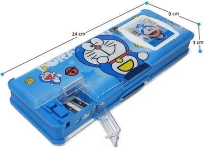 knob Pencil Box with Calculator & Dual Sharpener for Kids Geometry Box(Blue)