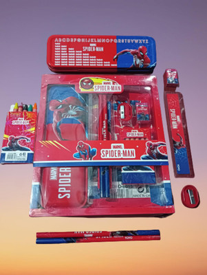 Poal Spiderman Print Pencil Box Combo With Crayons/Pencil Box For Boys & Girls Geometry Box(Red)