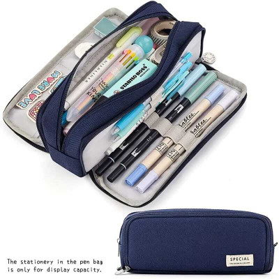 Akvanar Modren Special Pouch Large Pencil Case School [Pack of:-1] Geometry Box(Dark Blue)