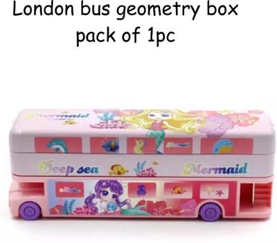 Extraposh Double Decker London Bus Matal Pencil Box with Moving Tires and Sharpener Geometry Box(Pink)