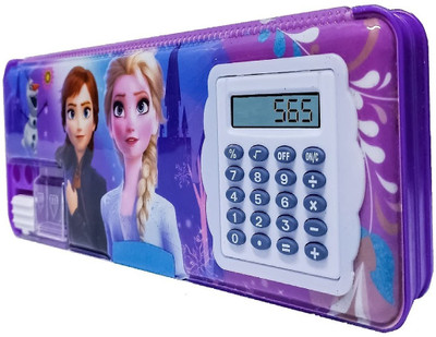 lanellie Plastic Pencil Box Dual Sharpener with Calculator, Double Sided Geometry Box(Blue)