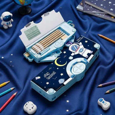 EMRIKA Astronaut Galaxy Multi-Function Pop-Up Pencil Box for Kids Geometry Box(Blue)