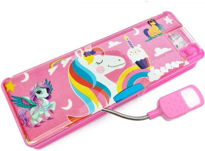 mum care Magnetic Pencil Box with Light, Dual Sharpener for Kids(Unicorn) Geometry Box(Pink)