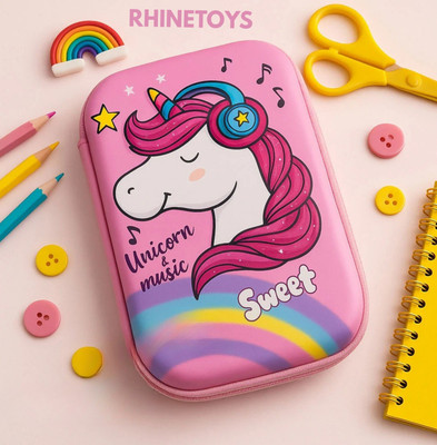 RHINETOYS Unicorn Pencil Case With Compartments - Kids Large Capacity School Supply Geometry Box(Multicolor)