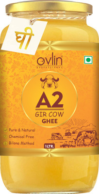 Ovlin A2 Ghee| Curd Churned Bilona A2 Ghee|Organic Ghee|A2 Cow Ghee|Gir Cow Home made Ghee Glass Bottle(1 L)