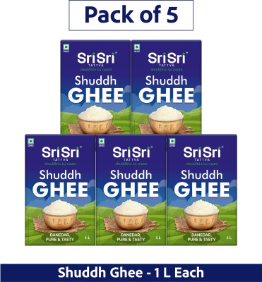 Sri Sri Tattva Shuddh Ghee - Danedar, Pure & Tasty | Each 1 L Tetrapack(Pack of 5)
