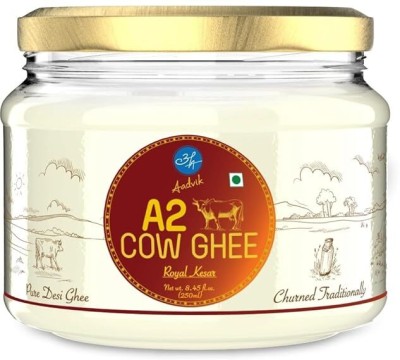 Aadvik A2 cow ghee infused with Royal Kesar, Taste Of Royalty, Pure & Natural Ghee 250 ml Glass Bottle