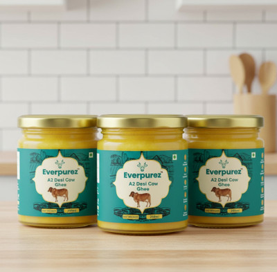 Everpurez A2 Desi Cow Ghee Rich in Vitamins A, D, E & K Healthy, Easy to Digest Superfood Ghee Mason Jar(600 ml, Pack of 3)