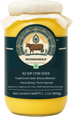 Bhumisankalp A2 Gir Cow Ghee Bilona Method |Ayurvedic| Pure Desi Grass-Fed A2Ghee 500 ML / 1L Mason Jar(1 L)