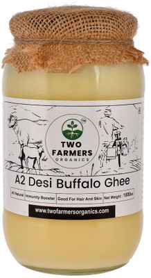 TWO FARMERS ORGANICS A2 Buffalo Ghee From Indian buffalo breeds that produce A2 beta-casein protein Mason Jar(1000 ml)