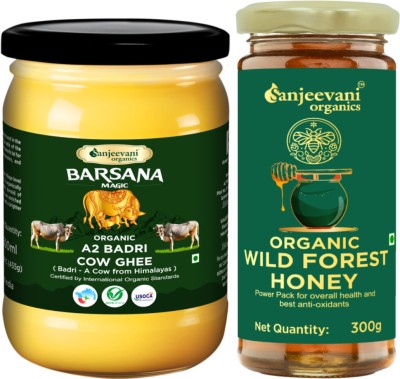 Sanjeevani organics WILD-FOREST Honey-300g + & Desi Organic A2 BADRI Cow Ghee 500 ml Glass Bottle(Pack of 2)