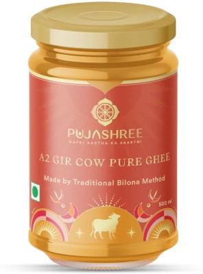 Pujashree Pure A2 Gir Cow Ghee For Puja Organic Edible Desi Ghee Diya Mandir Pooja Parsad Ghee 500 ml Glass Bottle