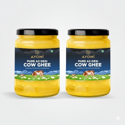 AYOMI Gir Cow A2 Pure Ghee | Ancient Bilona Method | Desi Ghee 500 ml Ghee Glass Bottle(500 ml, Pack of 2)
