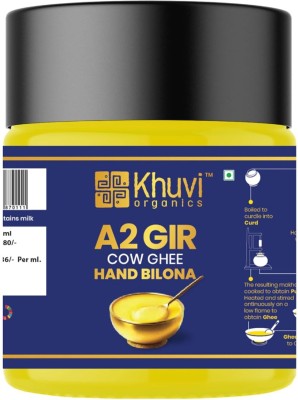Khuvi Organics Hand Bilona A2 Gir Cow Ghee 500 ml Glass Bottle