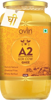 Ovlin A2 Ghee| Curd Churned Bilona A2 Ghee|Organic Ghee|A2 Cow Ghee|Gir Cow Home made Ghee 1 L Glass Bottle