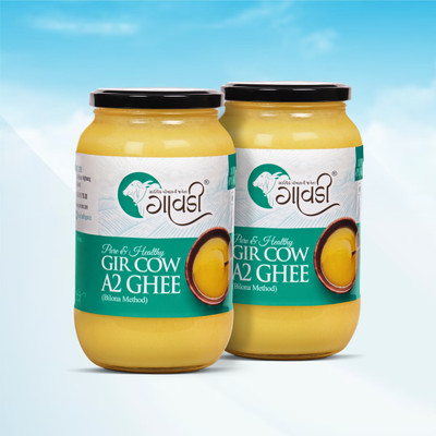 GAWDEE Gir Cow Premium A2 |Made in Small Batches|Desi Gir Cow Ghee Glass Bottle(1 L, Pack of 2)