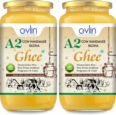 Ovlin A2 Gir Cow | Traditional Bilona Method A2 Cow | Grassfed, Pure And Healthy Ghee Glass Bottle(2 L, Pack of 2)