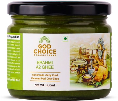 God Choice Organic Farms Ayurvedic Brahmi A2 Desi Cow Ghee 300 ML from Bilona Method | Desi Cow Ghee Ghee 300 g Glass Bottle