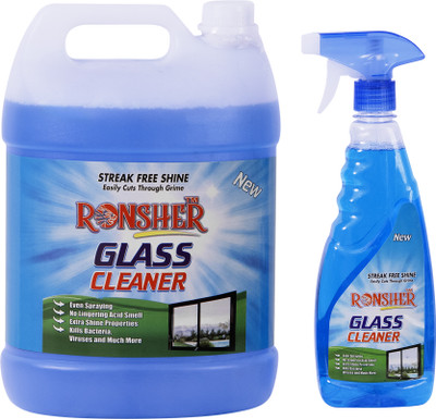 RONSHER Glass Cleaner | 5 L with 500 ml bottle Glass & Multi-Surface Cleaner(2 x 2760 ml)