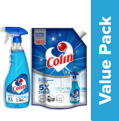 Colin | Glass & Surface Cleaner | Refill 1000ml with Spray 500ml |(1500 ml)