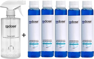 Redose Glass Cleaner pack of 5 Refills + 1 Spray Bottle Makes 2.5L All Purpose Cleaner(5 x 500 ml)
