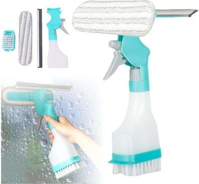 TRK IMPEX 4 in 1 Microfiber Squeegee with Spray Bottle, Refillable Bottle,Scrub Pad Spray(350 ml)