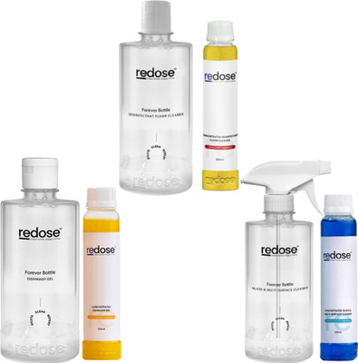 Redose Floor & Glass Cleaner,Dishwash Gel Fresh Fragrance combo kit 3Bottle + 3Refill(3 x 500 ml)