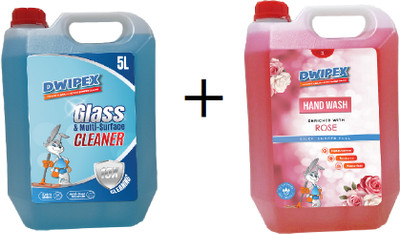 Dwipex Combo Pack - Glass Cleaner +Rose Handwash |Surface & Hand Cleaning|Home & Office(2 x 5 L)