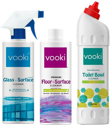 vooki Vooki_Glass, Floor & Toilet bowl Cleaner_500ml_Combo_3(3 x 0.5 L)