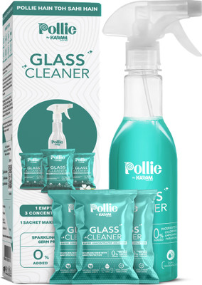 Pollie Glass Cleaner 1.5L | 1Empty Bottle+3 Sachets | For Home, Bathroom and Car(3 x 15 ml)
