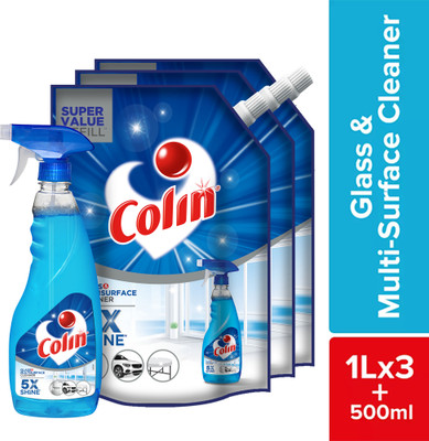 Colin Glass and Surface Cleaner Liquid Refill + Spray(3 x 1L + 500ml)(3.5 L)