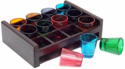 WOODPRIDE Hand Crafted High Graded Wooden Shot Glass Servers With Glass Pack of 12 Wooden Glass Holder