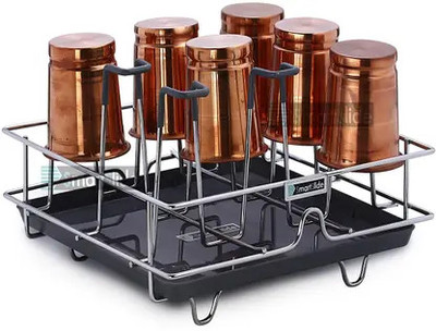 iSTAR Glass Holder With Tray, Mug Holder, Cup Holder, Glass Drainer, Glass Organizer Stainless Steel, Plastic Glass Holder