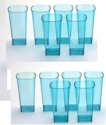 UNIQUEWELL (Pack of 12) Sturdy Glass(Set of 12) Blue /Juice Glass /Gym Glass/Unbreakable Glass Glass Set Water/Juice Glass(300 ml, Plastic, Blue)