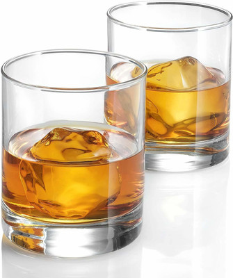 Convoke (Pack of 2) Old Fashioned Glasses, Perfect for Serving Scotch Mixed Drinks, 290 ml Glass Set Whisky Glass(290 ml, Glass, Clear)