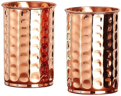 healthandwealth (Pack of 2) Pure Copper Hammered Tumbler Hold 350 ML Water for ayurvedic Health benifits Glass Set Water/Juice Glass(250 ml, Copper, Gold)