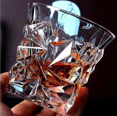 NEWTOWN Diamond Design Crystal Cut Whiskey Glass Set (300 ml) (2) Glass Set Whisky Glass(300 ml, Glass, Clear)