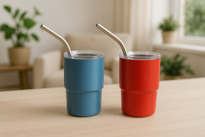 IndusBay (Pack of 2) Sublimation Stainless Steel Tumbler Shot Glass with Straw and Lid Glass Set Shot Glass(90 ml, Steel, Multicolor)