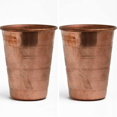 Alodie (Pack of 2) Copper Tamba Glass Traditiona Copper Glass for Drinking Water-Set of 2 3.5Wx4.2H Glass Set Water/Juice Glass(100 ml, Copper, Gold)