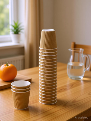 Sez (Pack of 50) Ripple Paper Disposable Coffee Cups Glass Set Water/Juice Glass(180 ml, Paper, Brown)