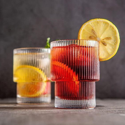 CQZ Vertical Stripes Pattern for Iced Coffee Cups Whiskey Cocktail Beer Water Glass Glass Set Whisky Glass(320 ml, Glass, Clear)